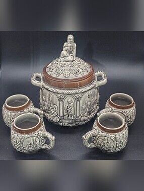 Vintage Marzi & Remy 1960s German Ceramic Beer Stein Set with Tankard and Mugs